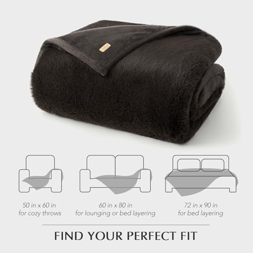 EVERGRACEHOME Faux Chinchilla Fur Throw Blanket, 72"x90", Espresso Mink | Luxury, Super Soft, 1220GSM, Fluffy Cozy Mink, Reversible Velvet Back, Warm Thick Heavy Winter Queen Blanket for Bed, Gift - color: Espresso Mink, size: 72"x90"