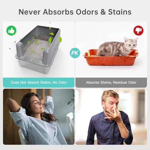 WoofiGo Enclosed Stainless Steel Cat Litter Box with Lid, XL Extra Large Litter Box for Big Cats, Metal Litter Pan High Sided, Never Absorbs Odors, Anti-Urine Leakage, Include Scoop (SH-Light Gray) - color: SH-Light Gray