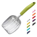 Cat Litter Scoop, Aluminum Alloy Sifter, Kitty Metal Scooper, Deep Shovel with Diagonal Sifting Hole, Long Handle, Kitten Poop Lifter for Litter Box, Large Size, Green Handle - color: #03 Green, size: Large