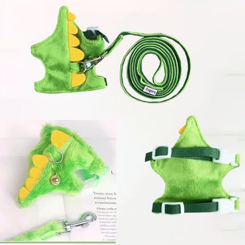 Ferret Harness and Leash Set Small Animals Vest Harness with Safe bell Dinosaur Shaped Walking clothes for Baby Rabbit Guinea pig Teacup Chihuahua Mouse and other small pet(Green Dinosaur) - color: Green Dinosaur
