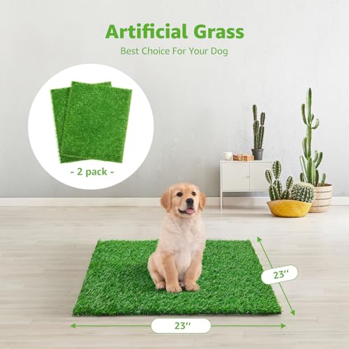 2 Pack Artificial Dog Grass Pee Pad 23"x23", Indoor Puppy Potty Training | Easy to Clean, with Drainage, Reusable, Realistic, Fake Grass Mat, for Apartment, Balcony, Outddor Use - size: 23"x23"