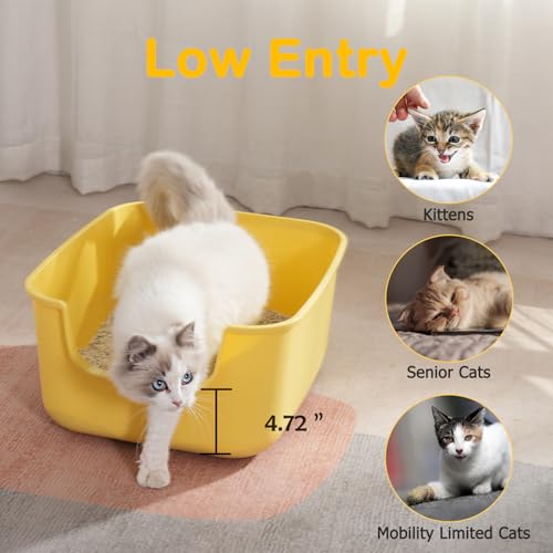 Large Cat Litter Box with High Sides,Cat Boxes for Indoor Cats,Cat Litter Pan for Kitty,Litter Box with Low Entry,Easy to Clean,Anti-Splashing (Green) - color: Green