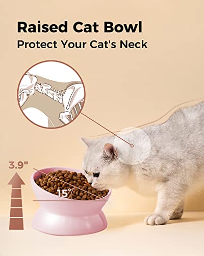 LoeJan Elevated Cat Food Bowl, 5 Oz Ceramic Raised and Tilted Water Bowl, Anti Vomiting and Protect Pets' Spines Dishes for Small Dog, Fat Faced Cat, Kitten (Pink, 1 Pack) - color: Pink