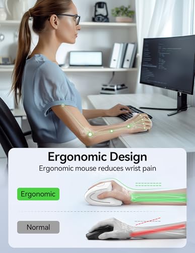 TECKNET Wireless Ergonomic Mouse, Rechargeable Wireless Vertical Mouse | Rechargeable Mouse White, 2.4GHz USB Receiver, Silent Click, 6 Adjustable DPI up to 4800, 6 Buttons for Laptop, PC & MacBook, - color: Light White