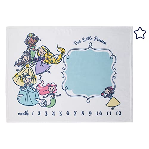 Disney Princess White, Pink, Yellow and Aqua Super Soft Milestone Baby Blanket - color: Disney Princess