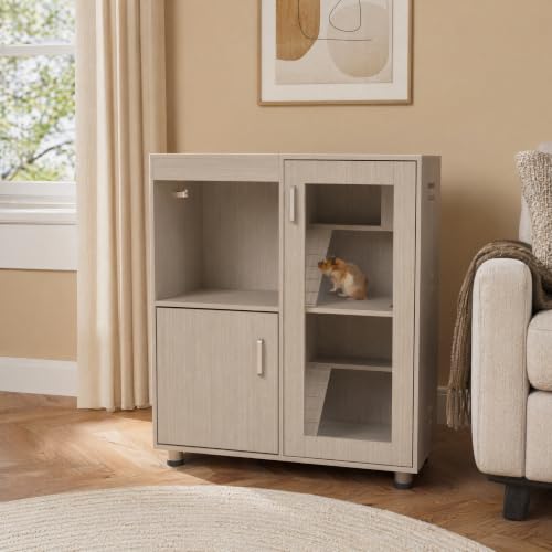 Guinea Pig Cages, Hamster Cage Wood with Independent Storage Cabinet, House for Rat Chinchilla with Guinea Pig Hutch and Bridge, Openable Top with Acrylic Sheets (Beige) - color: Beige