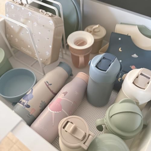 noüka Insulated Stainless Steel Kids Water Bottle | Silicone Straw & Spout | Leak-Proof | BPA-Free | Folding Handle | Pip the Rabbit | 16 Oz