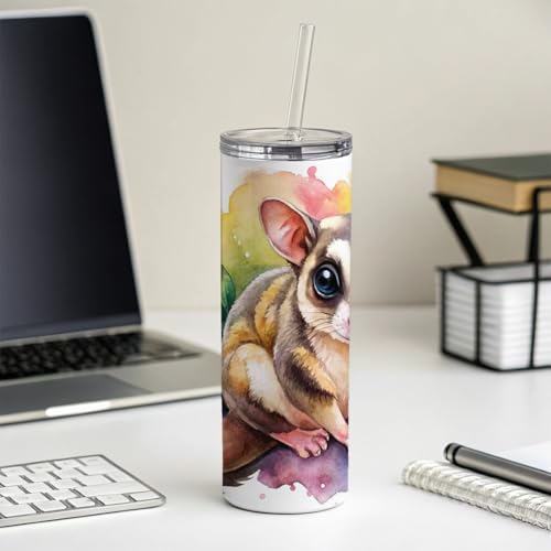 Sugar Glider Watercolor Skinny Tumbler 20oz with Straw Insulated Water Bottle Gift