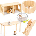 Qunclay 5 Pcs Hamster Wooden Platform Chamber Hideout House Climbing Ladder Bridge Fence Toy with Hamster Bath Container Decor Cage Accessories for Small Animal Dwarf Syrian Mice Degus Gerbils - style: Chic