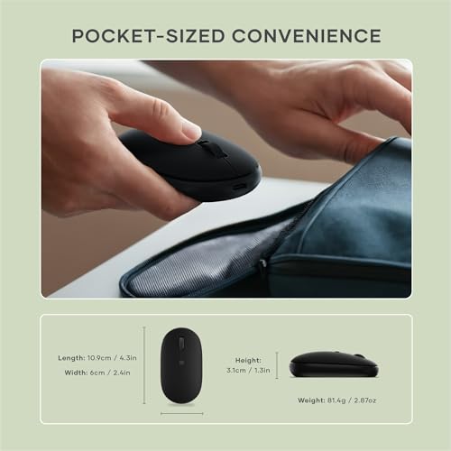 Satechi OntheGo Bluetooth Mouse, Connect Up to 3 Devices, for Laptop, Black | USB-C rechargeable battery, compact & portable, for laptop, computer, tablet - color: Black