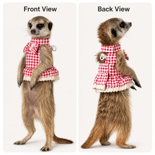 Guinea Pig Harness and Leash Set, Cute Red Plaid Small Animal Dress Vest for Ferrets, Chinchillas and Similar Pets, Adjustable Walking Outfit with 4FT Leash,Red Plaid, M,1530-4 - color: Red Plaid, size: M: 5-7" Neck, 9-10" Chest, GPig/Ferret