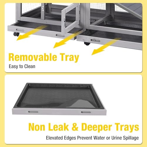 Aivituvin Rabbit Hutch Indoor 2 Story Bunny Cage Outdoor Guinea Pig Cage with Caster Wheels Chicken Coop with Run, 3 Pull Out Tray Grey - color: Grey