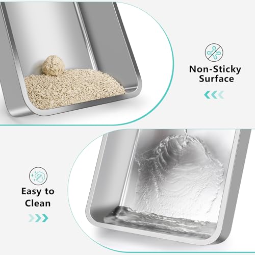 2 Pack Stainless Steel Litter Box | XL Enclosed Cat Litter Boxes with Lid for Big Cats and Multi-Cats | High Sided, Anti-Urine Leakage | Non-Stick Bottom（Silver Gray） - color: Silver Gray, size: X-Large