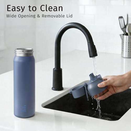 24oz 316L Stainless Steel Insulated Water Bottle | Smooth-flow oval spout, One-hand flip lid, Easy carry handle, Easy to clean, Sweat-proof exterior, Blue - color: Blue