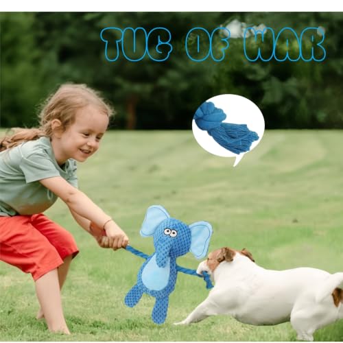 Plush Elephant Dog Toy, Squeaky Interactive Tug Toy for Small Medium Dogs | Cute plush toy with sound features, designed for small and medium dogs, indoor play and daily entertainment - color: Blue