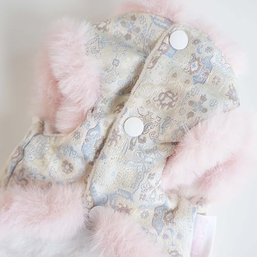 Dog Chinese New Year Clothes Cat Tang Costume Outfit,Tassels Dog Cheongsam Tang Suit,Winter Fleece Pet Jacket Clothes (Pink+Blue, L(Bust18.1inch|Weight 9-11LBS)) - color: Pink+Blue, size: L(Bust18.1inch|Weight 9-11LBS)