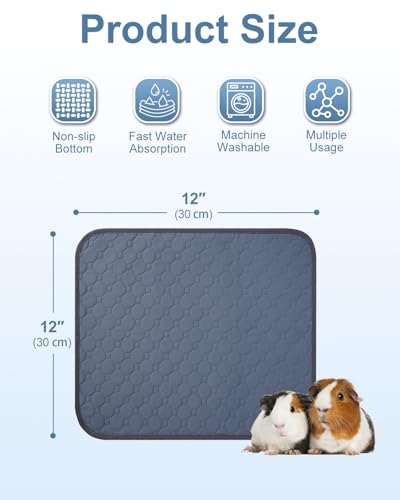 4 Pack 12" x 12" Guinea Pig Cage Liner, Washable Reusable Guinea Pig Bedding, Waterproof Absorbent Guinea Pig Pee Pad Non-Slip Mat for Small Animals Rabbit Hamster Rat Chinchilla - size: 12"*12"