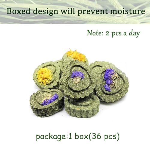 Hamiledyi 36Pcs Bunny Chew Toys,Natural Timothy Hay Handmade Grass Cakes Molar Treats for Bunny Chinchilla Guinea Pig Dwarf Rabbit Improves Teeth Health