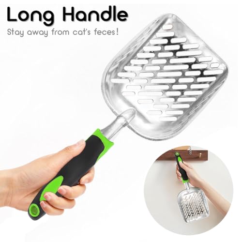 Cat Litter Scoop-Metal Cat Scooper-Long Handle Scoop,Cat Scooper-Poop Sifting-Mesh Shovel-Suitable for Cat Litter Box(Green)-Christmas - color: Green, size: L