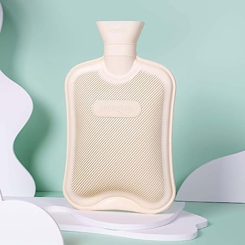 HomeTop Premium Classic Rubber Hot Water Bottle with Triceratops Cover | Natural rubber hot water bottle,Long-lasting heat retention,Snuggly all-night warmth - color: Cream White/Triceratops