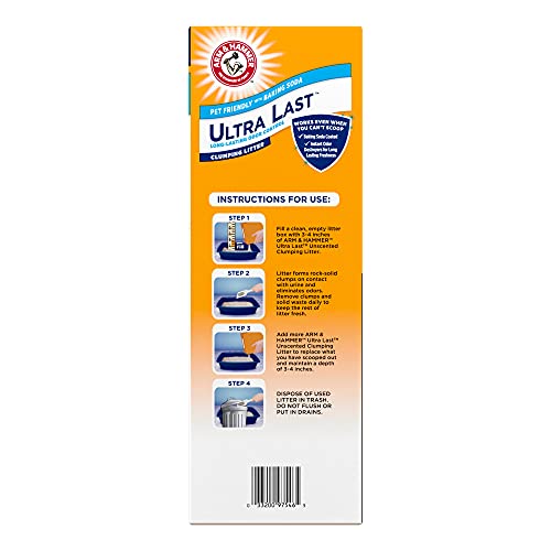 ARM & Hammer Ultra Last Clumping Cat Litter, Unscented, MultiCat, 18 Lbs | Clumping Formula, 99% Dust Free, Pet Friendly, Baking Soda Odor Control - size: 18 lbs (Pack of 1)
