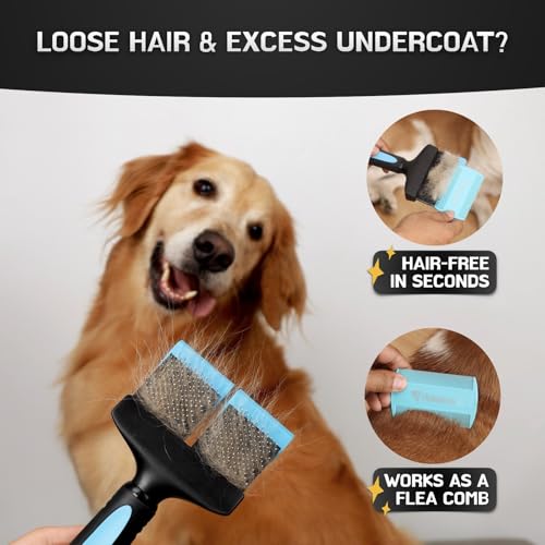 iToleeve Dual Flexible Head Slicker Brush, Round Tipped Pins, Double Sided | For Dogs and Cats, Grooming Tool Removes Loose Undercoat, Helps Reduce Shedding, and Detangles Knots and Tangles
