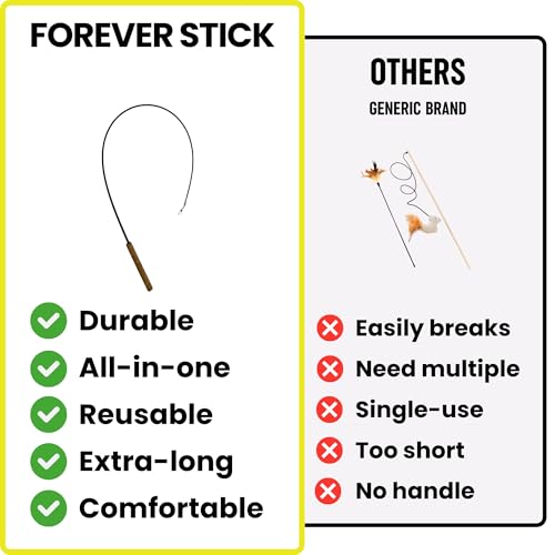 Forever Stick 1-Pack - The Unbreakable Cat Wand Toy, Durable Cat Toy Wand, Extra Long Cat String Toy, Cat Fishing Pole Toy for Bored Indoor Adult Cats, Cat Stick Toy, Cat Feather Wand, Cat Teaser Wand - size: Forever Stick 1-Pack