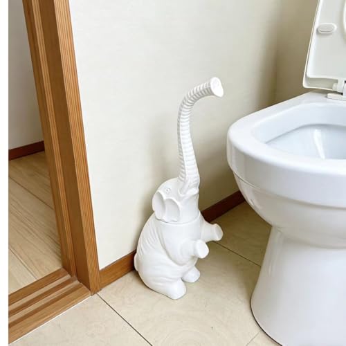 Elephant Toilet Brush and Ceramic Holder White Small Cute Fun Brush | Unique and Novelty Household Cleaning Tool for Bathroom Bathtub - color: Ceramic Elephant