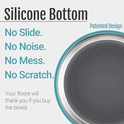 Nonslip Stainless Steel Dog Bowls, 5.7 US Cup, 2 Count | No slide silicone bottom, Dishwasher safe, Easy to clean, Stackable design - size: 5.7 Cup