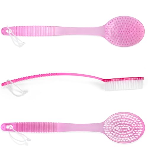 Shower Scrubber Brush, Long Handle, Pink (1 Pack) - color: Pink