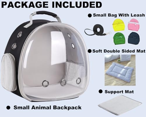 Portable Small Animal Backpack Travel Breathable Pet Carrier Bag Cages for Guinea Pig, Rabbit, Bearded Dragon, Squirrel, Tortoise, Bird, Lizard, Sugar Glider - color: BLK+BLK
