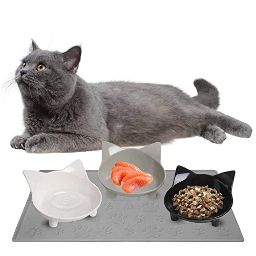 Dog & Cat Food Bowl – Non-Slip Wide, Shallow Pet Dish for Whisker Fatigue Relief, Safe for Puppies & Rabbits(2 Pack) - color: Grey+Grey