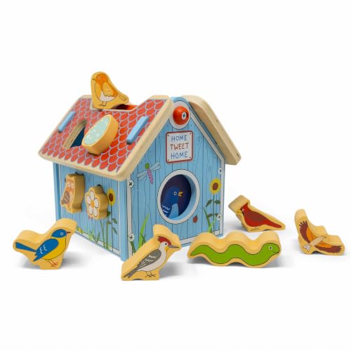 Jack Rabbit Creations Wooden Bird House Shape Sorter – Built-in Handle, Removable Roof – Non-Toxic, Certified Wood – Fine Motor Toddler Toy, Birthday Gift, Ages 18+ Months