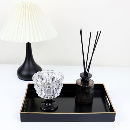 Spsyrine Black Bathroom Vanity Tray with Handles for Dresser Tops, Countertop, Perfume Decorative Tray, 11.8” * 7.87” *1.37” - color: Black