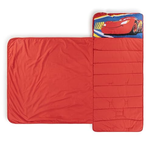Jay Franco Kids Nap Mat with Embedded Pillow & Blanket – Soft 46"x20" Microfiber Sleeping Bag with Name Tag & Handle - style: Blue - Cars