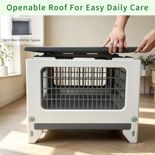 Plastic Rabbit Cage Outdoor Indoor, Bunny Cage Guinea Pig Cages Enclosure | Waterproof Rabbit Hutch Leak-Proof Pull-Out Tray&Chew-Proof, Easy-Clean & Ideal for Small Animal Cage Enclosure - size: 21.6" L x 18.8" W x 17.9" H
