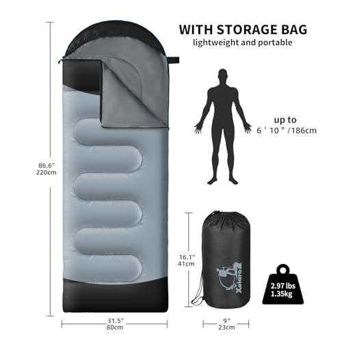 Sleeping Bags for Adults Kids - 3 Season Cold&Warm Weather Waterproof Camping Sleeping Bag - Lightweight Sleeping Bags for Camping Hiking Outdoor Travel - color: Black&Gray
