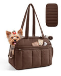 BAGSMART Dog Purse Carrier for Small Dogs Up to 13lbs Puppy Travel Tote Bag | Quilted Puffy Soft Sided Pet Handbag with Pockets, Collapsible Lightweight Portable with Safety Tether & Mat, Coffee brown - color: Coffee Brown