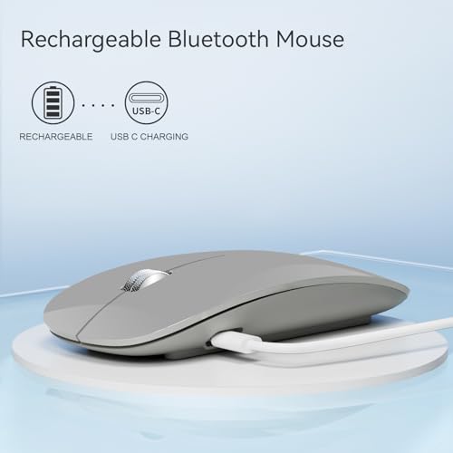 TENMOS M18 Bluetooth Mouse, USB C Rechargeable Wireless Mouse, Silent-Grey | Tri-Mode BT5.1/5.0+2.4G, Quiet Click, Portable, Battery Level Visible, USB Receiver,Type C Adapter, for Laptop/MacBook/iPad - color: grey
