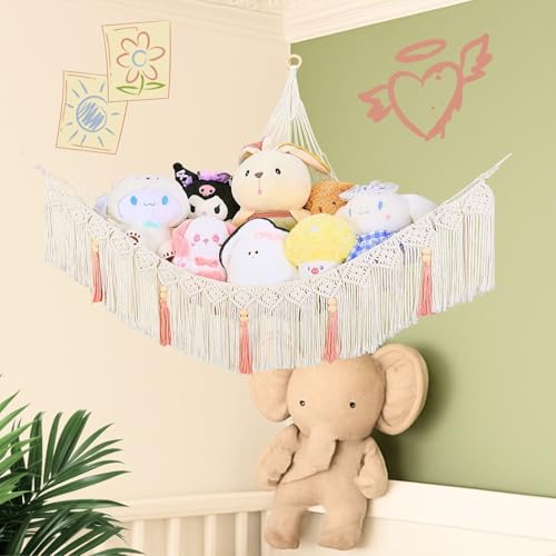 Stuffed Animal Hammock Corner, Plushie Net for Stuffed Animals, Macrame | 55 Inch Cotton Blend, Large Plush Hammock, Corner Net, Hanging Net for Stuffed Animals, Stuffy Hammock, Decor, Gift