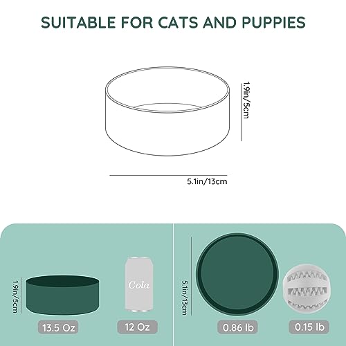 SPUNKYJUNKY 13.5OZ Ceramic Dog and Cat Bowl, Modern Cute Weighted Food Water Bowl for Replacement Green (1 Pack) - color: Green, size: 1.7 CUPS