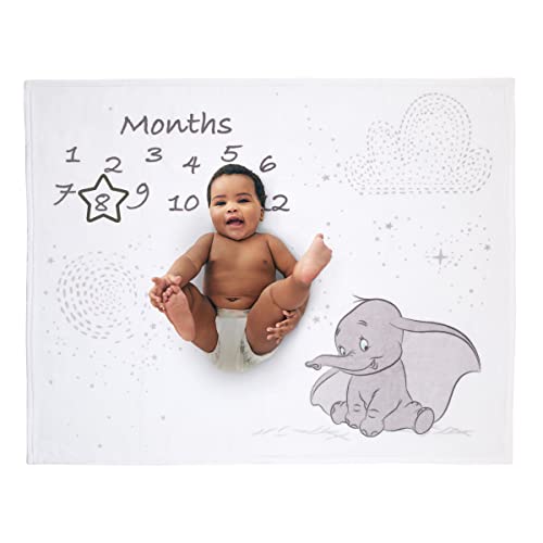 Disney Dumbo White and Grey Super Soft Milestone Baby Blanket - color: Disney Dumbo White and Grey