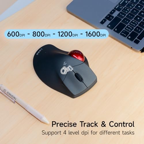 SANWA 2.4G Wireless Ergonomic Trackball Mouse, Optical Rollerball Mice, Programmable Silent Buttons, 40mm Trackball, 600/800/1200/1600 Adjustable DPI, Compatible with MacBook, Laptop, Windows, macOS - style: 2.4GHz Wireless