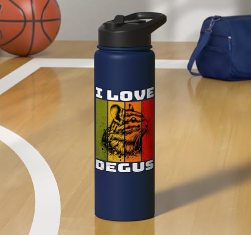 Degu Retro Degu I Love Degu Stainless Steel Insulated Water Bottle - color: Navy Blue