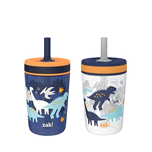 Zak Designs Kelso Toddler Cups For Travel or At Home, 15oz 2-Pack Durable Plastic Sippy Cups With Leak-Proof Design is Perfect For Kids (DinoRoar, Zaksaurus) | BPA Free, Plastic, Sippy Cups, Cup Holder Friendly, Dishwasher Safe, Easy to Clean, Dinosaur, F