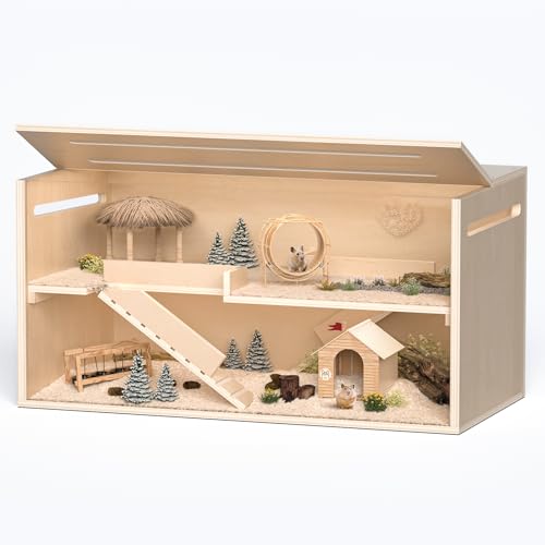 Hamster Cage Chewproof, 40" Wooden Guinea Pig Cage for Small Animals, Large Hamster Habitat, Openable Top with Easy View Acrylic Panels for Hamster, Rabbit, Guinea Pig, Hedgehog(40" L x 20" W x 20" H) - size: 40.0"L x 20.0"W x 20.0"H