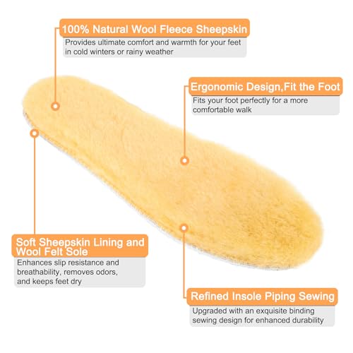 riemot Women’s Sheepskin Wool Insoles,100% Australian Wool Fleece Upper,15mm Thick Warm Winter Boot Inserts, Cozy Replacement Insoles for Snow Boots, Slippers & Roomy Shoes Cream EU37/US6 - color: Cream, size: US 6 Women