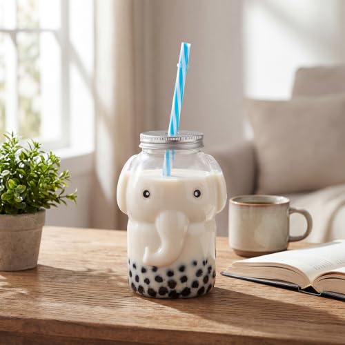 Sliner Elephant Cup Christmas Bottles with Straws Including 20 Pcs Empty Plastic Elephants Drink Bottle & 20 Straws & Caps for Christmas Party Juice Milk Cup Drink Water Container(20 Set, Elephant) - style: Elephant