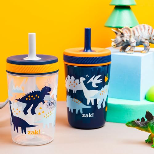 Zak Designs Kelso Toddler Cups For Travel or At Home, 15oz 2-Pack Durable Plastic Sippy Cups With Leak-Proof Design is Perfect For Kids (DinoRoar, Zaksaurus) | BPA Free, Plastic, Sippy Cups, Cup Holder Friendly, Dishwasher Safe, Easy to Clean, Dinosaur, F