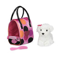 Pucci Pups Plush Puppy Carrier Set, Bichon Frise Polka Dot Bag, Pet | 3-piece stuffed animal set with plush Bichon Frise, pink polka dot carrier bag, comb, and mesh zip front, Pet, 2+ Years - style: Bichon Frisé & Hot Pink Bag